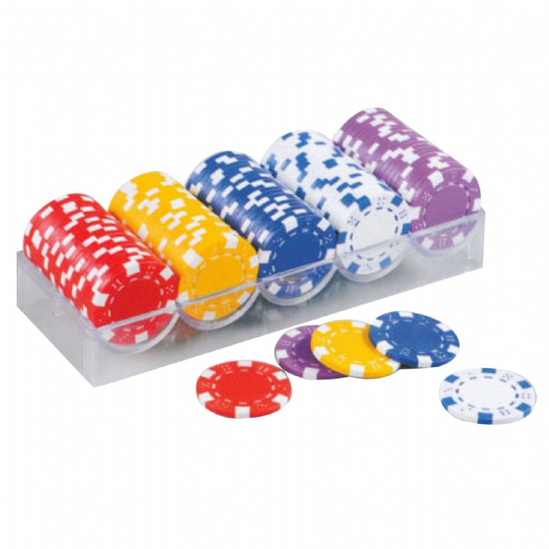 Juego de fichas de póquer en caja de plástico