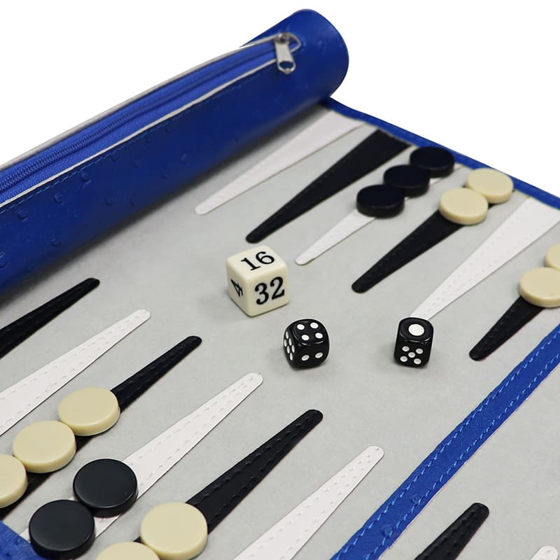 Ostrich Grained  Leatherette Roll-Up Travel Backgammon