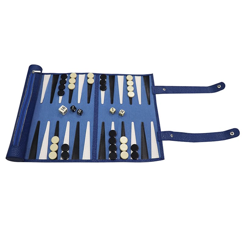 Tragbares Backgammon aus Kunstleder zum Aufrollen