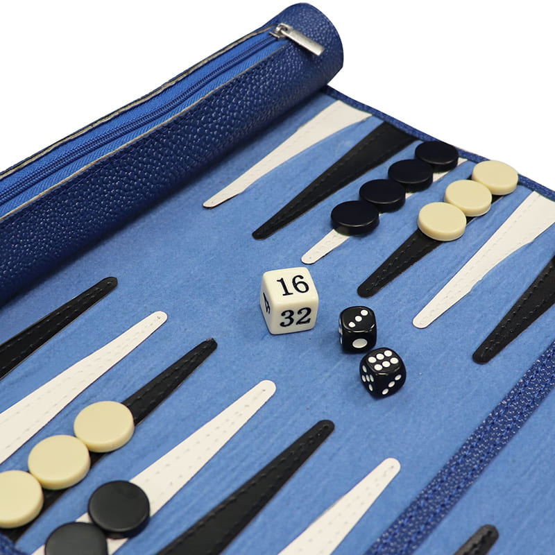 Tragbares Backgammon aus Kunstleder zum Aufrollen
