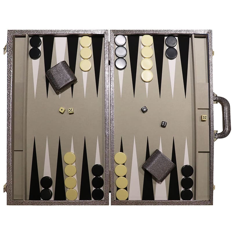 Backgammon de cuero sintético con guijarros