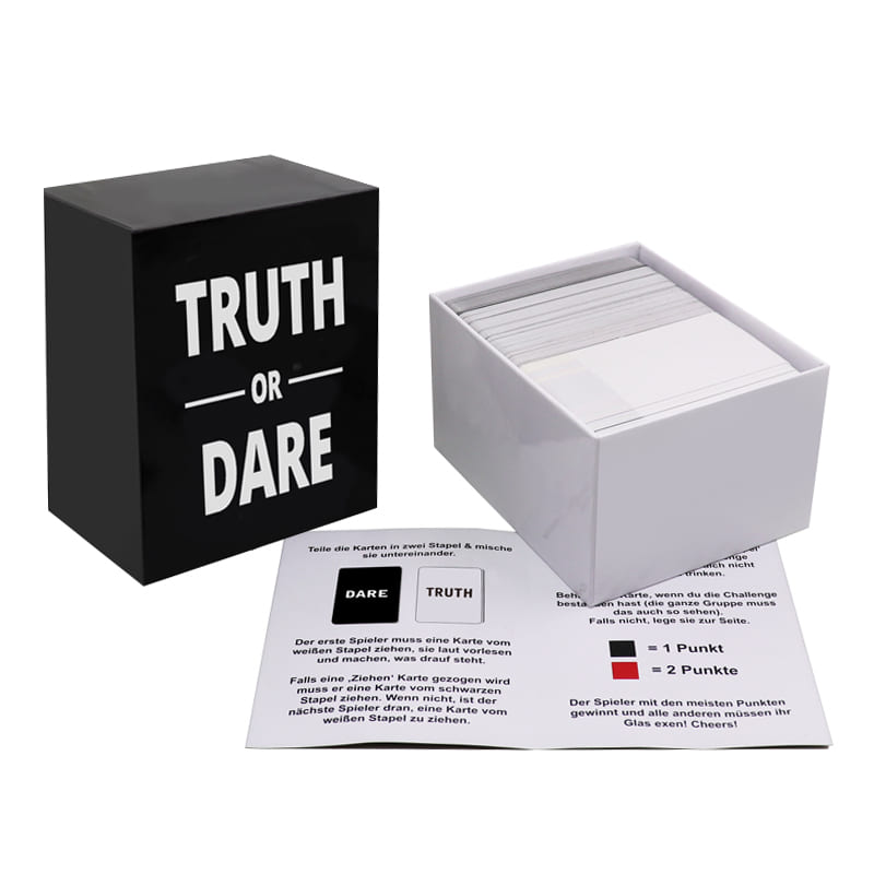 Conjunto de jogo de cartas Truth or Dare Party na caixa