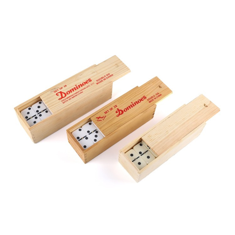 Domino Set in Holzkiste mit Schiebedeckel