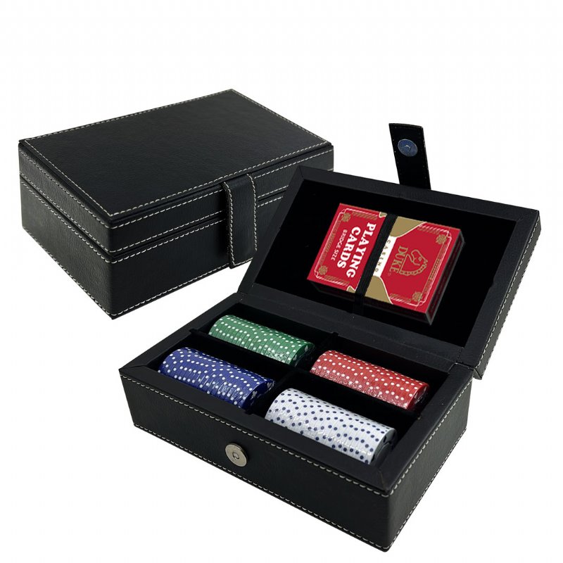 Conjunto de fichas de pôquer em estojo de couro - 80 peças