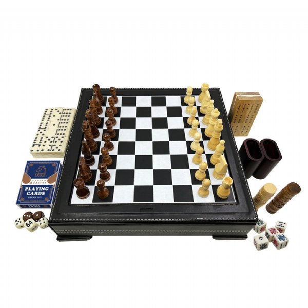 2イン1チェスセットとシャットザボックスクラシック木製ダイスボード 