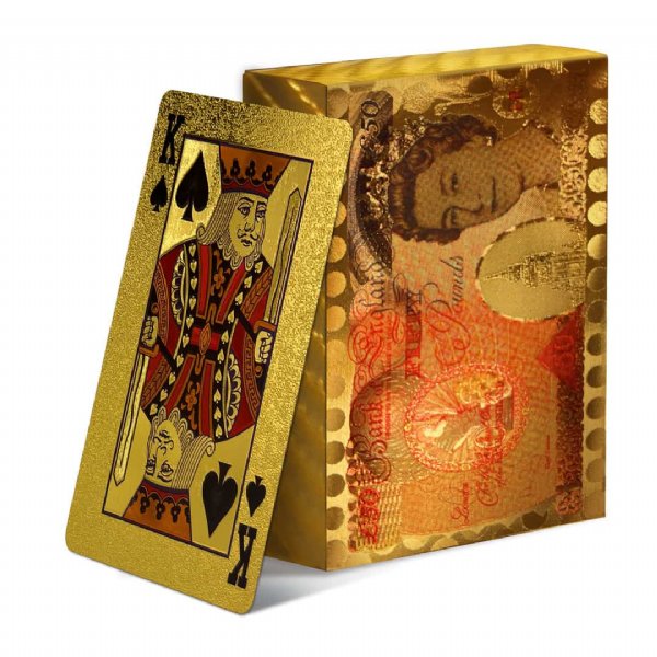 Naipes chapados en oro con patrón de billetes de dólar - 50 libras