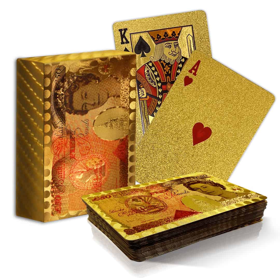 Cartas de baralho folheadas a ouro com padrão de notas de dólar - 50 libras