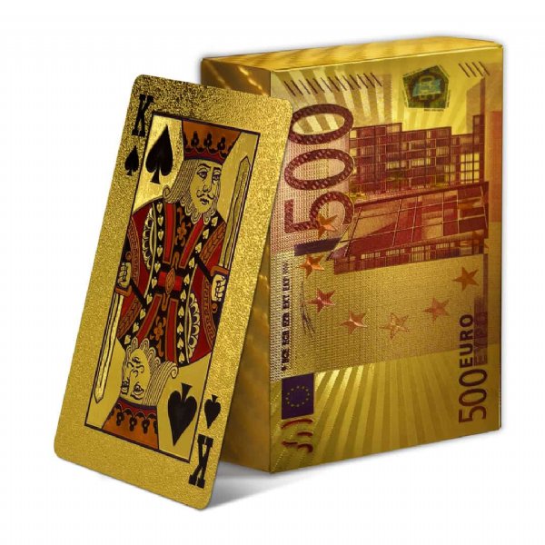 Naipes chapados en oro con patrón de billetes - 500 euros