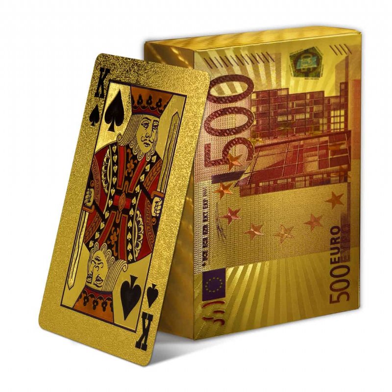Banknot Desenli Altın Kaplama Oyun Kartları - 500 Euro