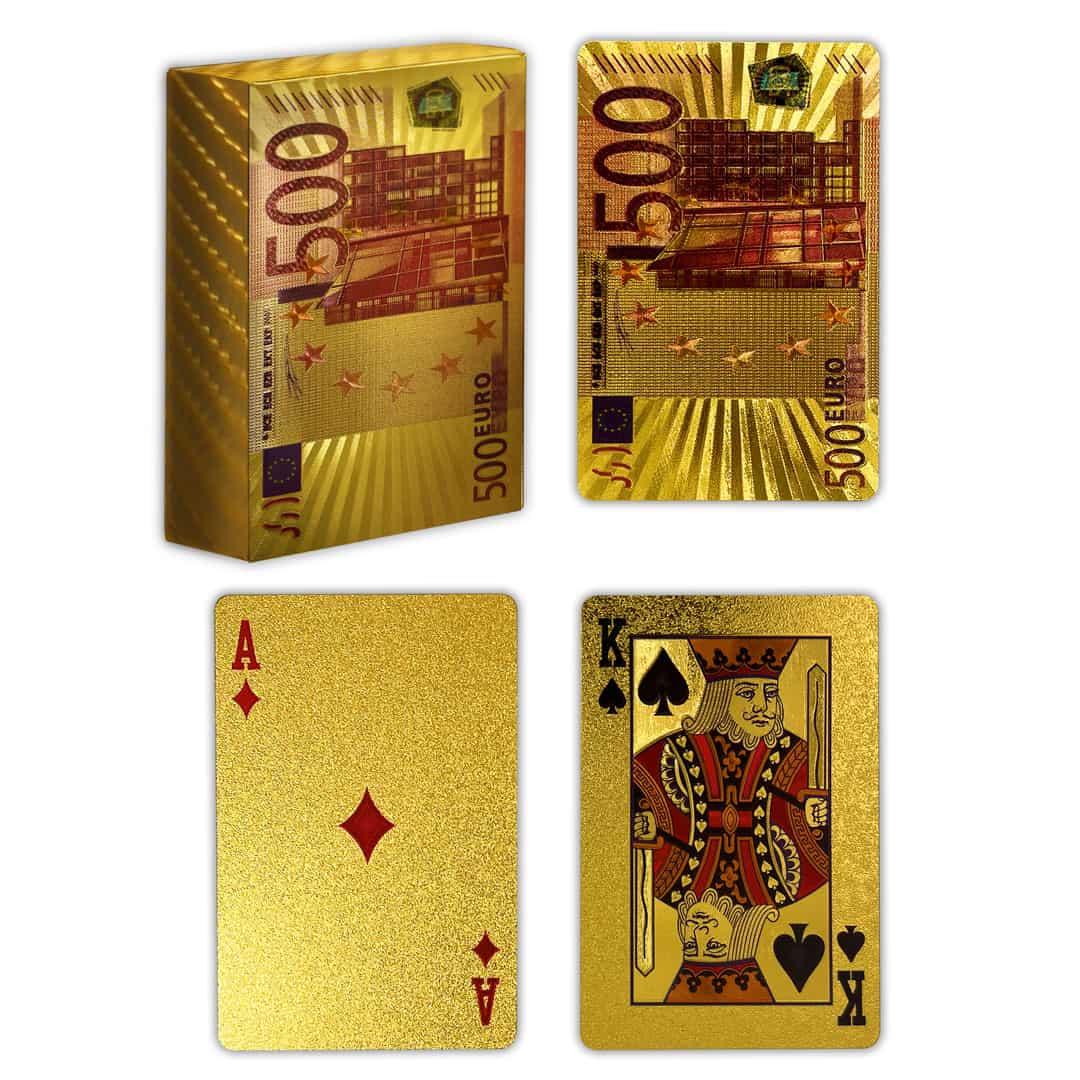 Gold Plated Playing Cards with Banknotes Pattern - 500 Euro