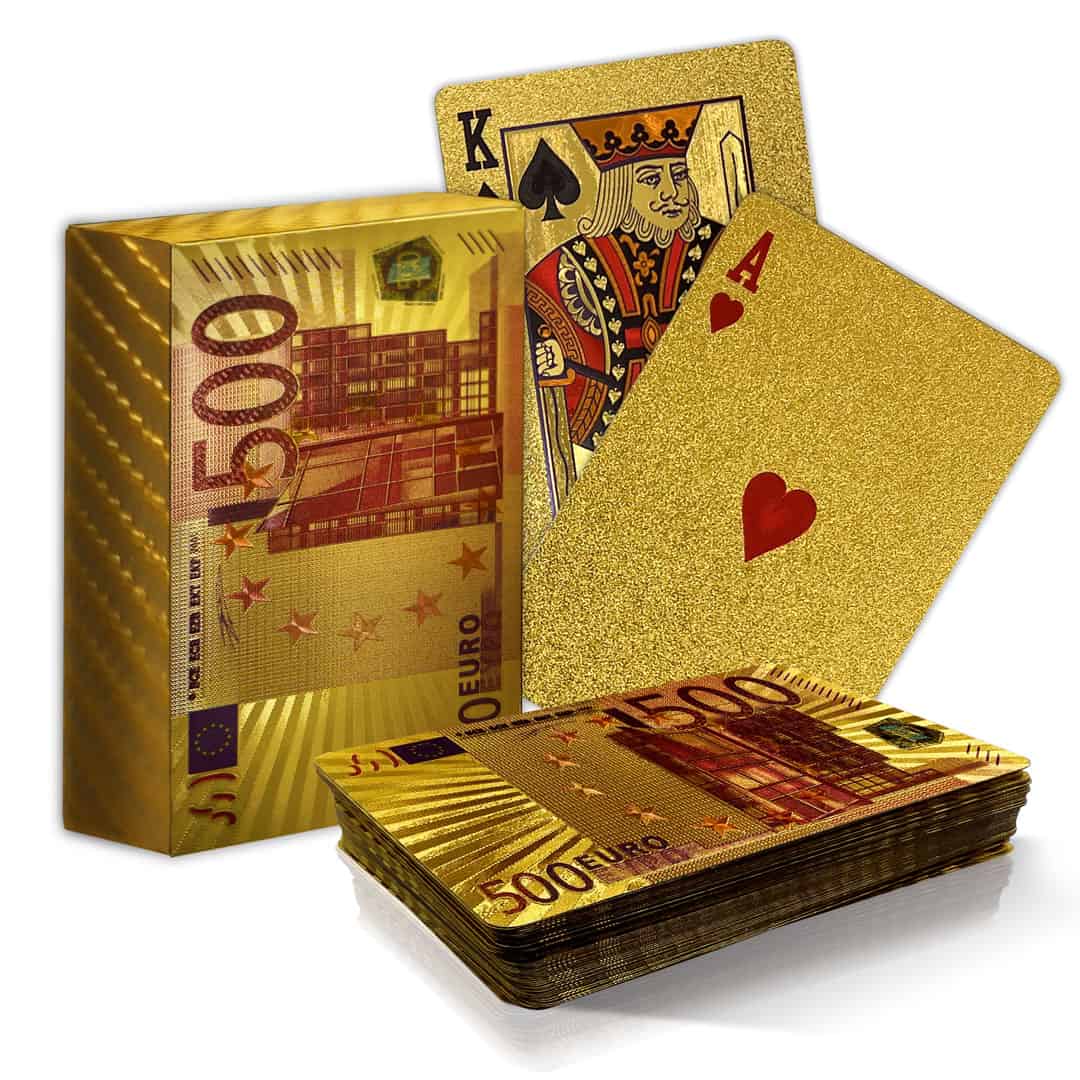 Vergoldete Spielkarten mit Banknotenmuster - 500 Euro