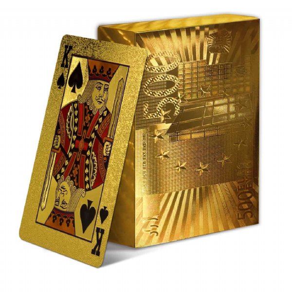 Altın Kaplama Banknot Desenli Plastik Oyun Kartları - 500 Euro