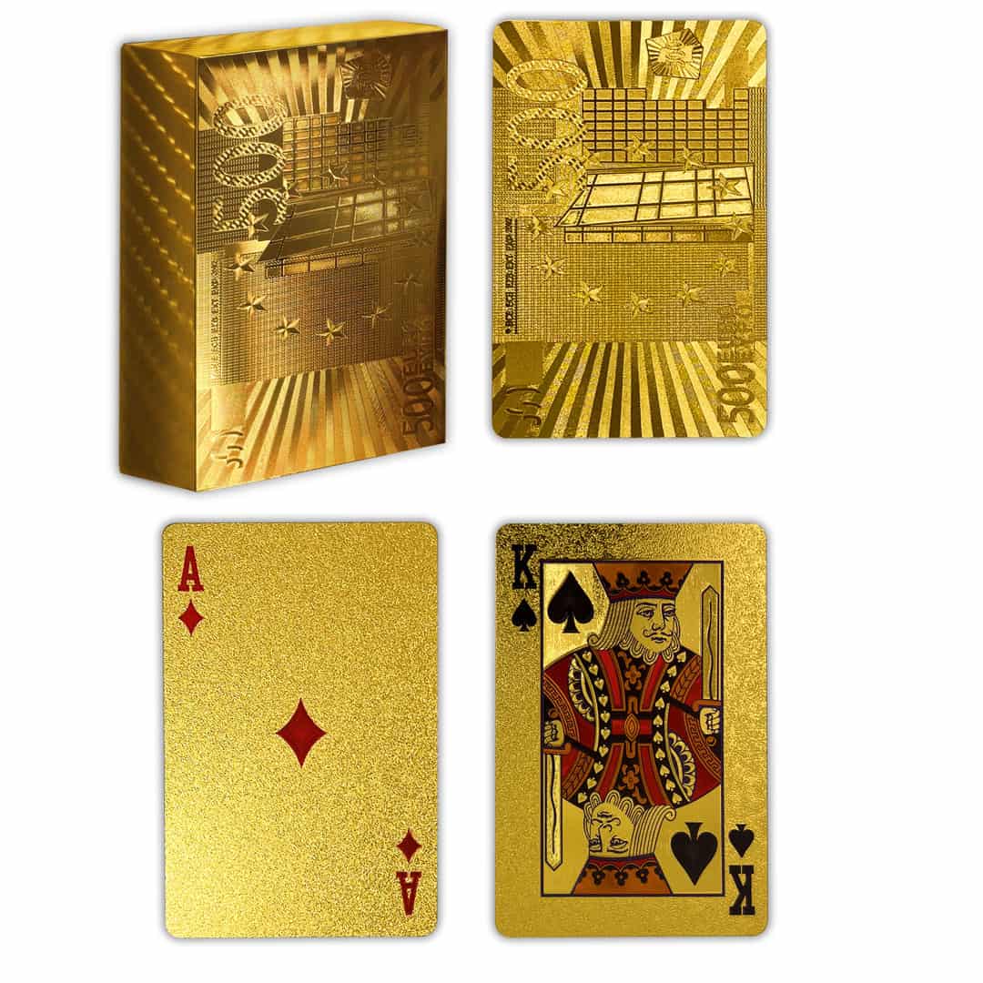 Cartes à jouer en plastique plaqué or avec motif de billets de banque - 500 euros