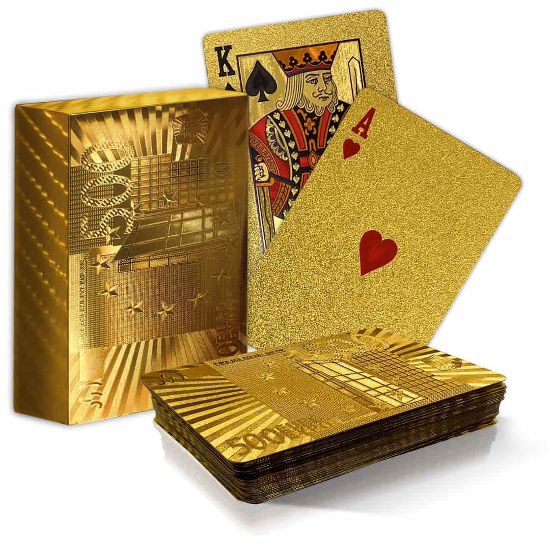 Cartes à jouer en plastique plaqué or avec motif de billets de banque - 500 euros