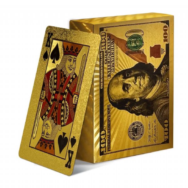 Gold Foil Poker Cards Deck with Dollar Bill Pattern - 100 USD