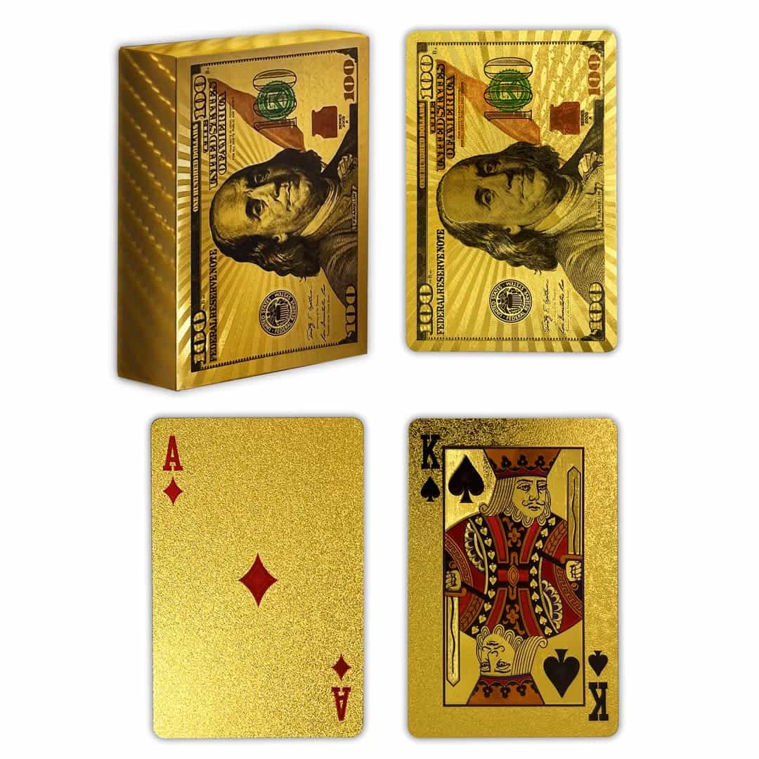 Jeu de cartes de poker en feuille d'or avec motif de billet d'un dollar 