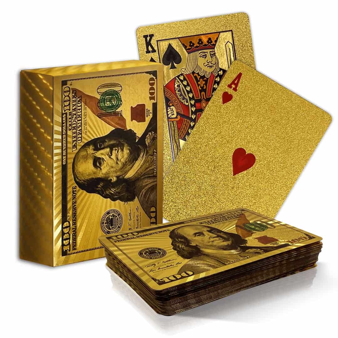 Goldfolien-Pokerkartendeck mit Dollarscheinmuster – 100 USD