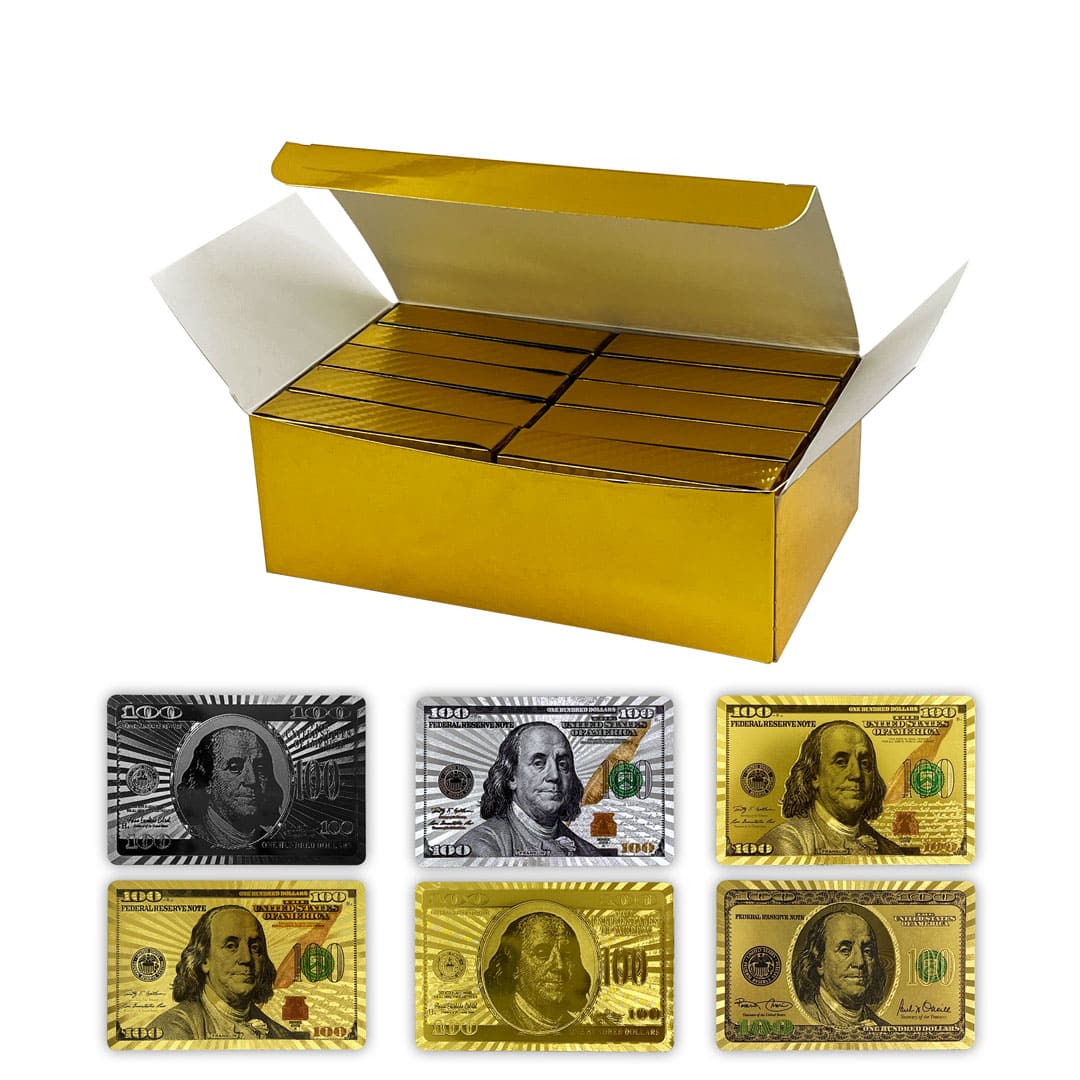 Baraja de cartas de póquer de lámina dorada / plateada con patrón de billete de dólar - 100 USD