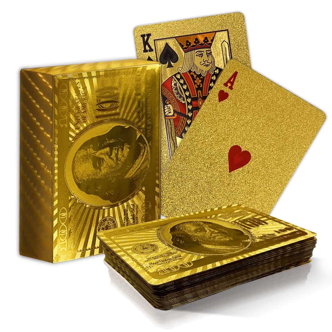 Baralho de cartas de pôquer de folha de ouro com padrão de nota de dólar - 100 USD