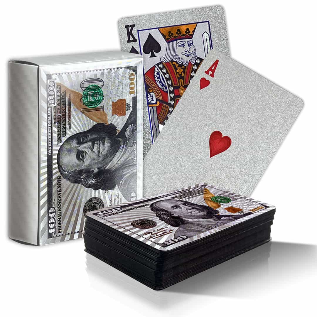 Колода покерных карт из серебряной фольги с узором в виде долларовых банкнот - 100 долларов США