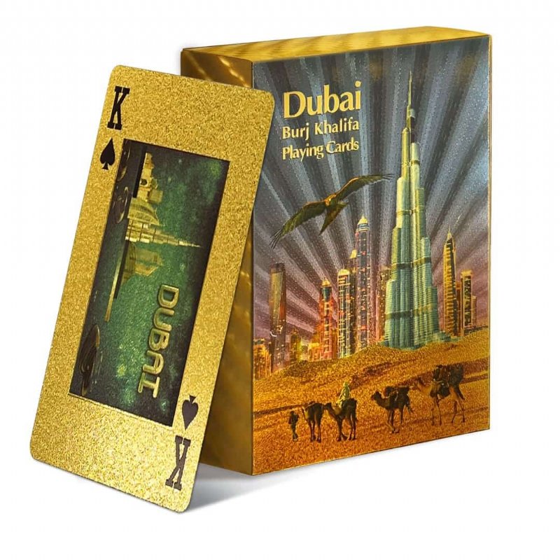 Naipes de la ciudad de Dubái con Burj Khalifa chapado en oro