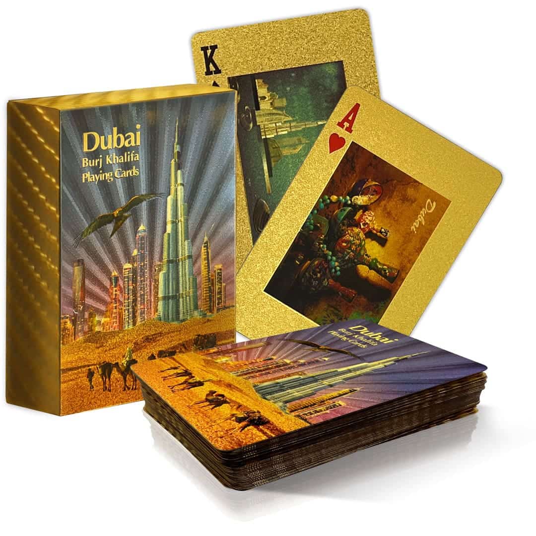Cartes à jouer de la ville de Dubaï avec Burj Khalifa plaqué or