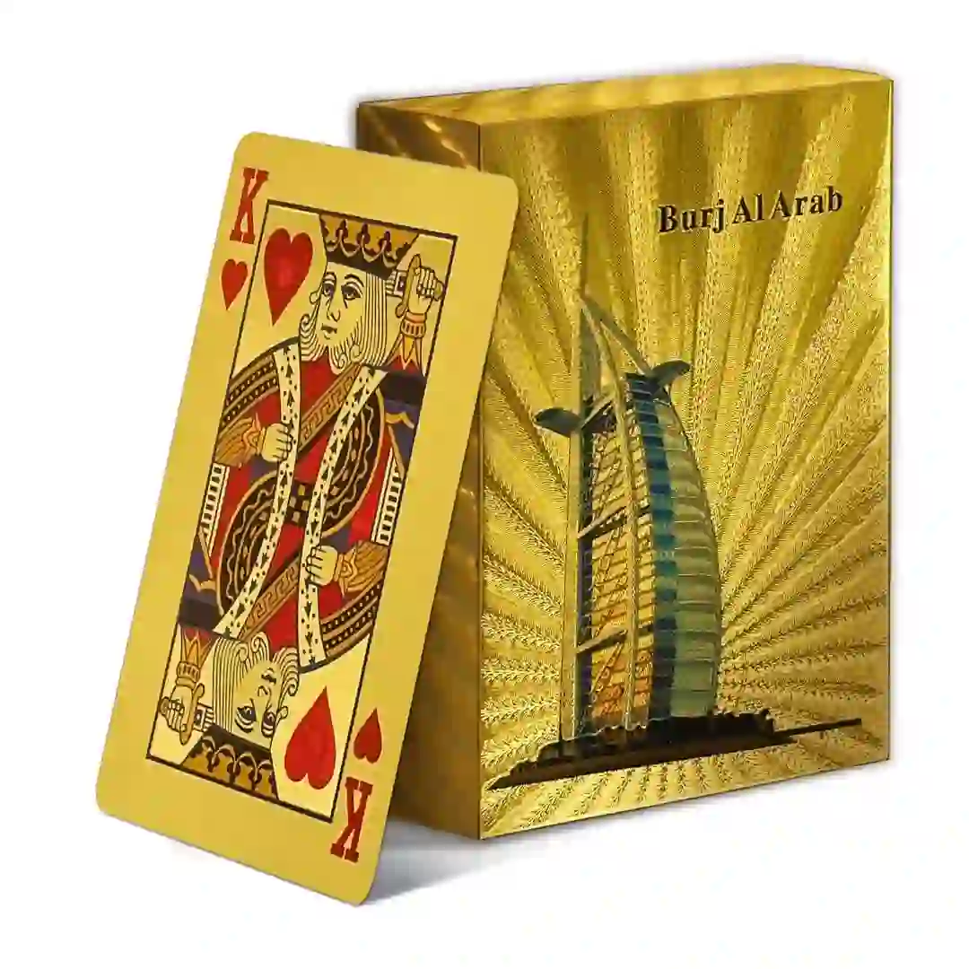 Cartas de pôquer de folha de ouro com padrão de sarja - Burj Al Arab Hotel
