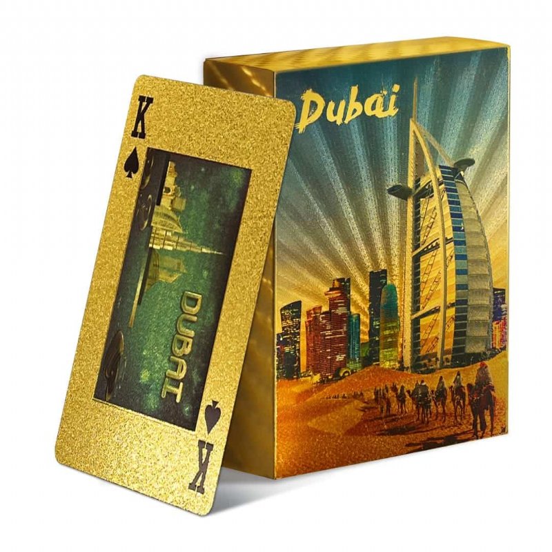 Altın Folyolu Dubai Manzara Poker Kartları Burj Al Arab Hotel