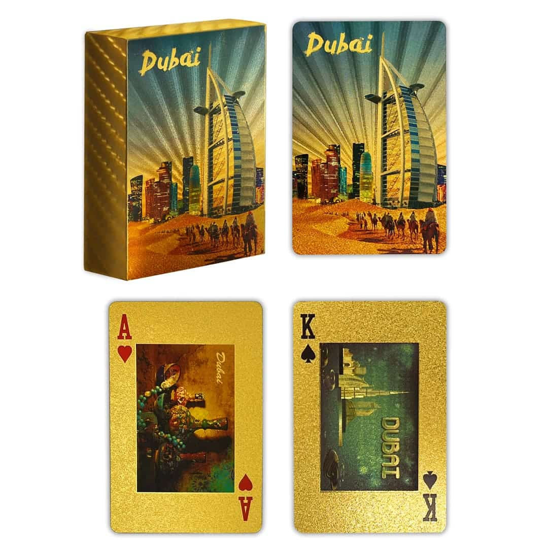 Altın Folyolu Dubai Manzara Poker Kartları Burj Al Arab Hotel