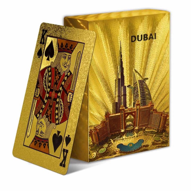 Baraja de cartas dorada enchapada con Burj Al Arab Hotel y Burj Khalifa