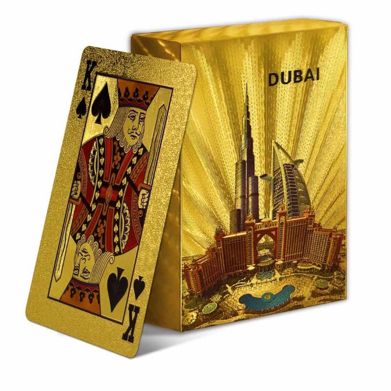 Baralho de cartas banhado a ouro com Burj Al Arab Hotel e Burj Khalifa