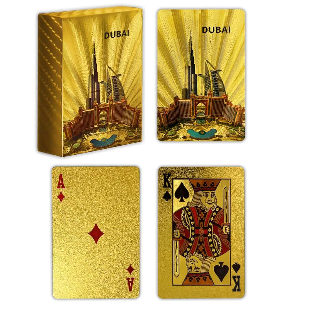 Baralho de cartas banhado a ouro com Burj Al Arab Hotel e Burj Khalifa