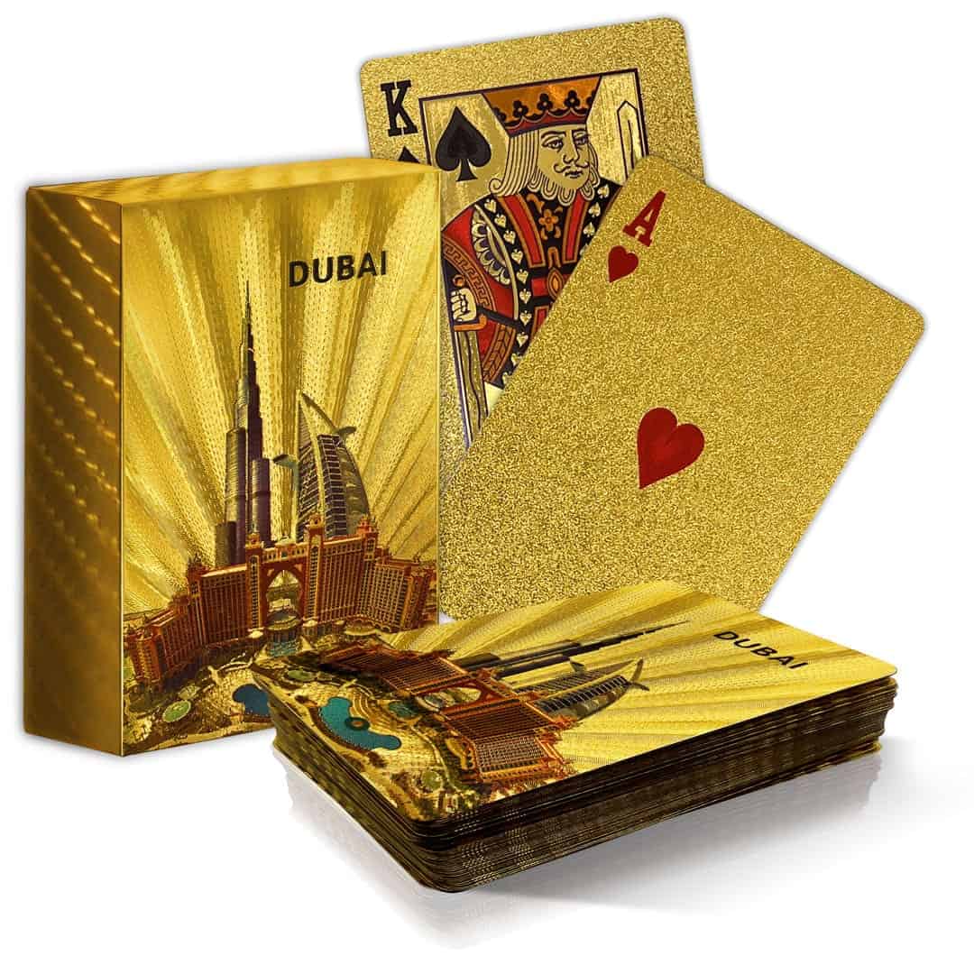 Baralho de cartas banhado a ouro com Burj Al Arab Hotel e Burj Khalifa