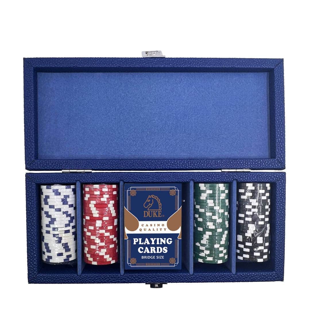 Jogo de fichas de pôquer em estojo de couro - 100 peças