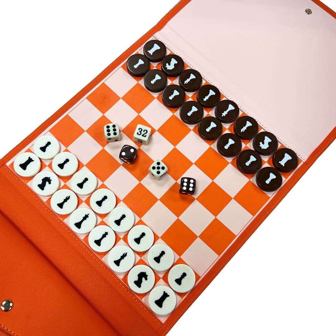 Conjunto de jogo de viagem de xadrez e damas