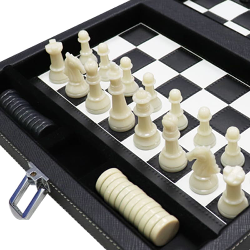 Conjunto de xadrez portátil com tabuleiro de xadrez de couro