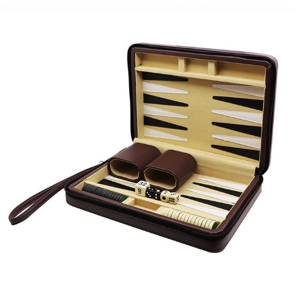 Backgammon De Voyage 11 Pouces - Set Complet En Similicuir, Avec Poignée, Idéal Pour Famille Et Voyages