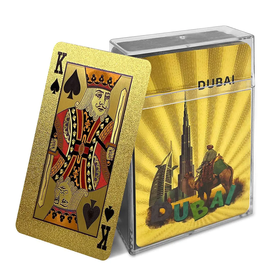 Cartes à jouer en feuille d&#39;or avec motif de paysage de Dubaï