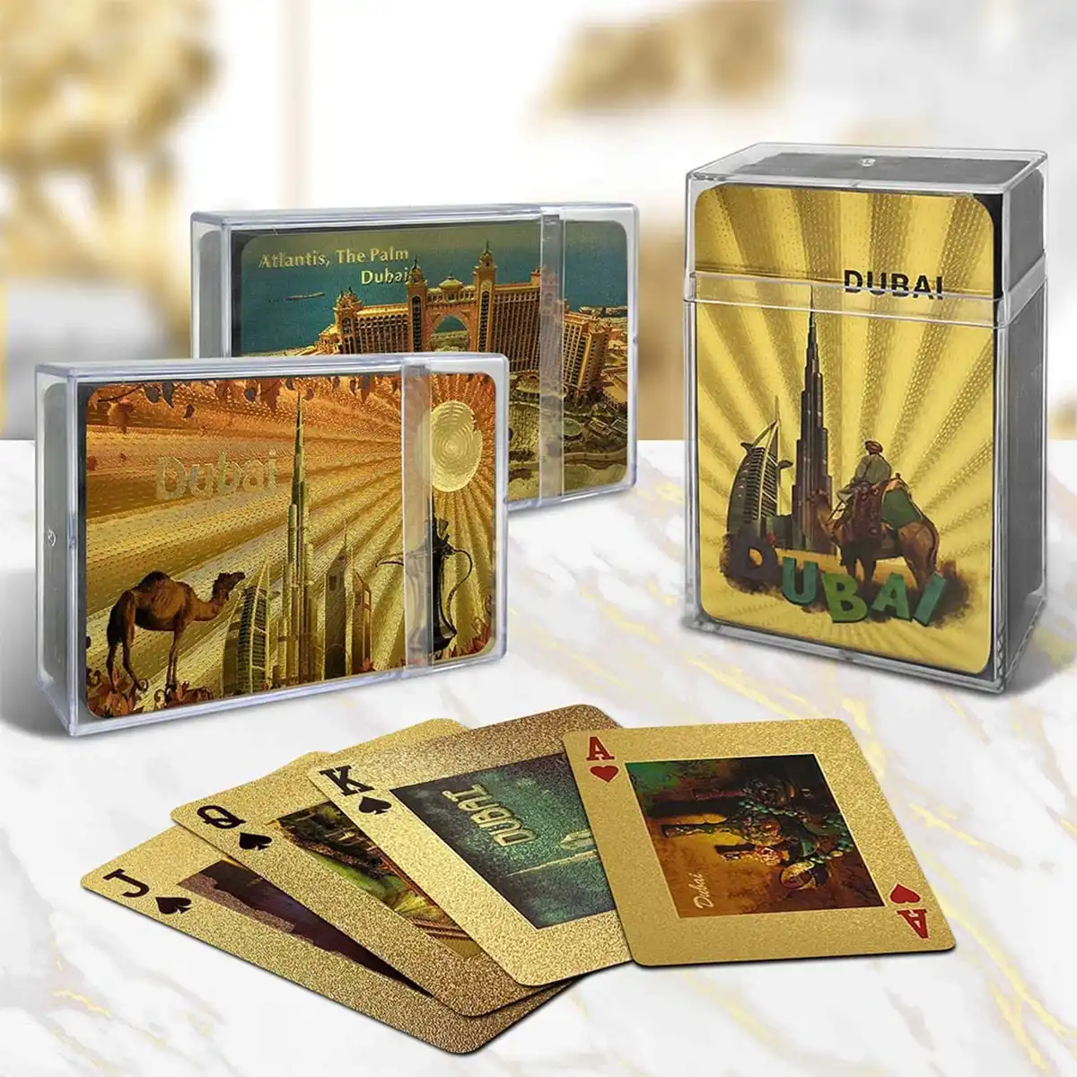 Cartas de pôquer de folha de ouro com padrão de sarja - Burj Al