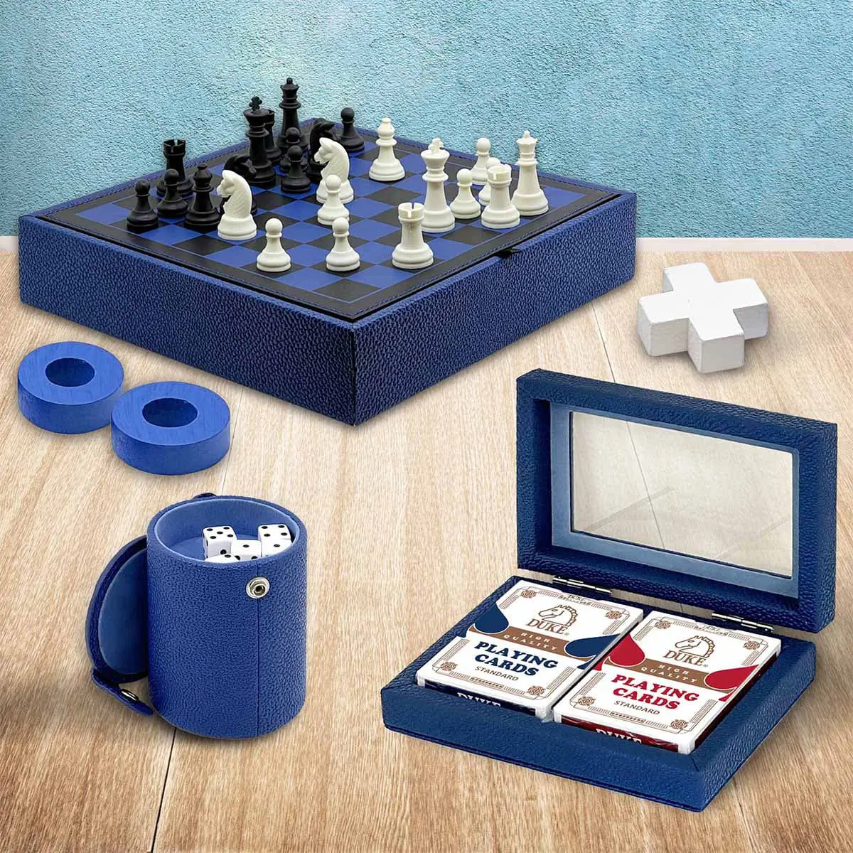 Colección de juegos de mesa clásicos azul cerúleo