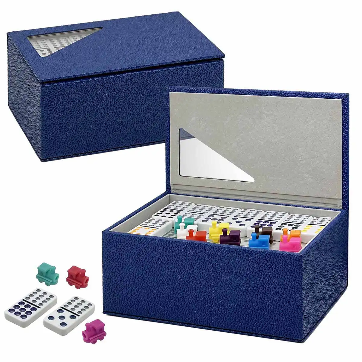 Klassisches Domino-Set aus gekrispelter Kunstleder-Box-Kollektion
