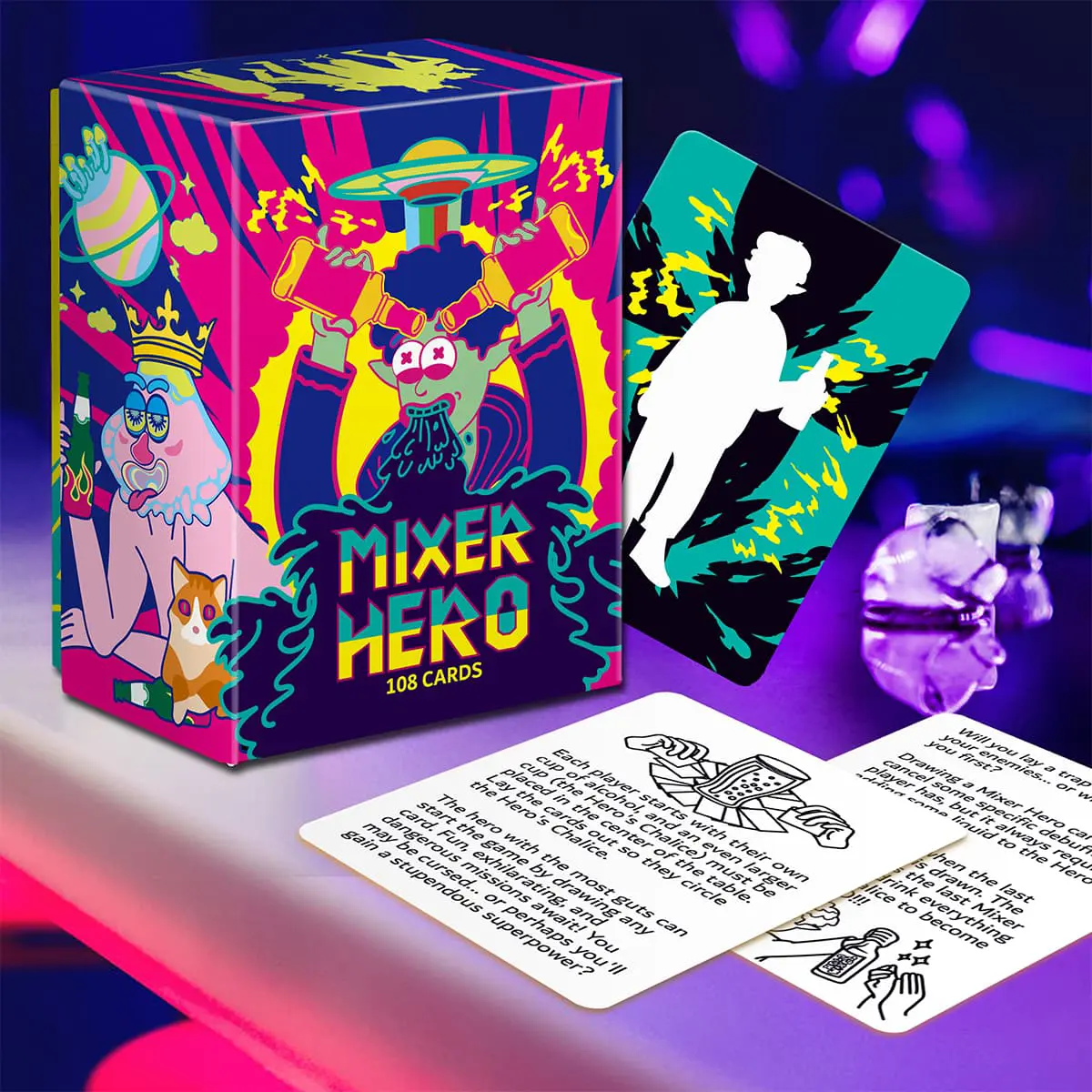 Juego de cartas para beber Mixer Hero - Fiesta rave
