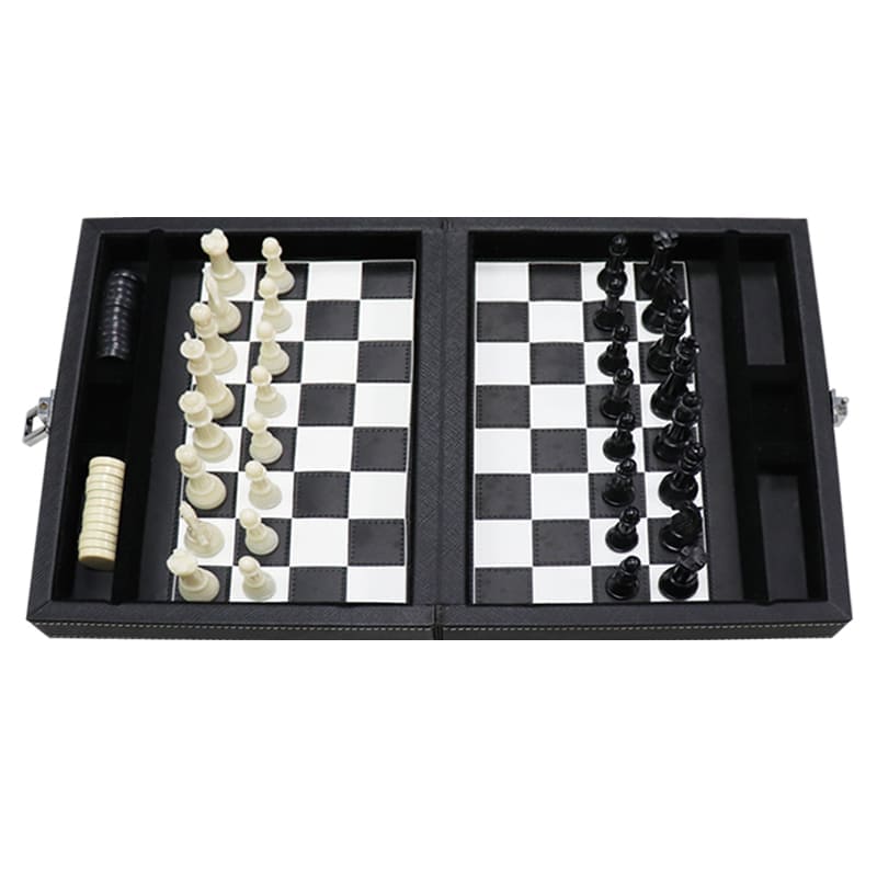 國際象棋和西洋跳棋套裝 - 便攜式人造皮革盒