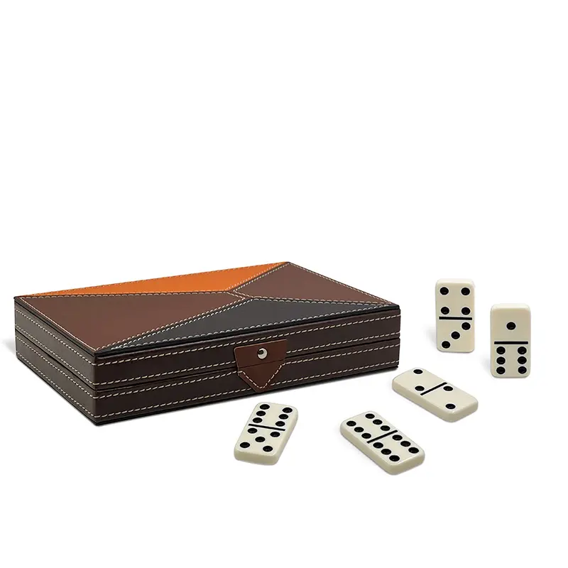 Double Six Domino Set in Splicing Leatherette Box