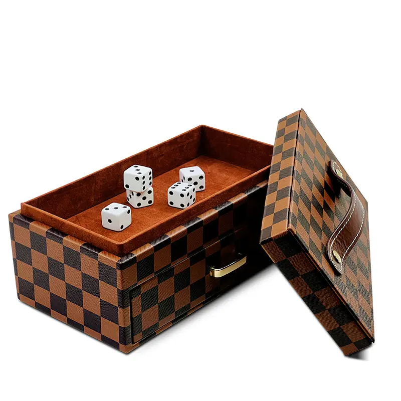 Poker Chip in Checkered Leatherette Box with Drawer