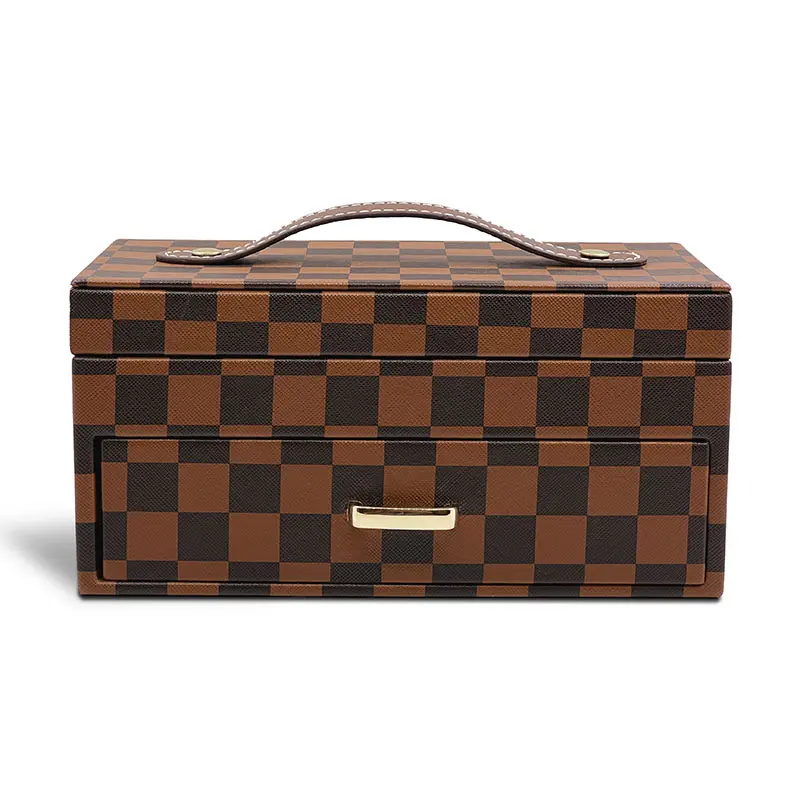 Poker Chip in Checkered Leatherette Box with Drawer