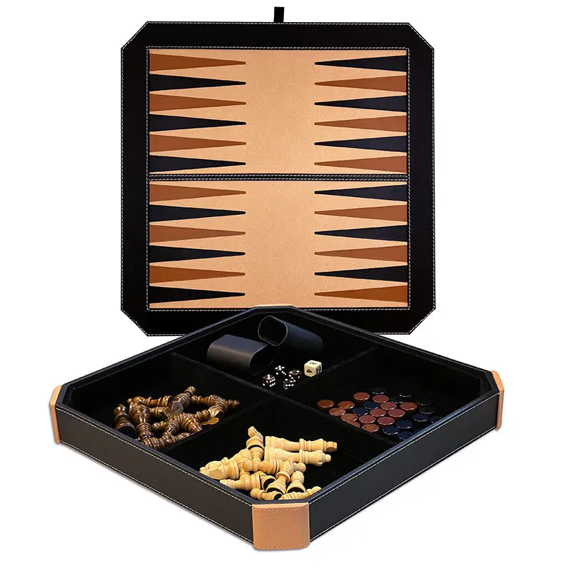 三合一皮革棋盤遊戲套裝