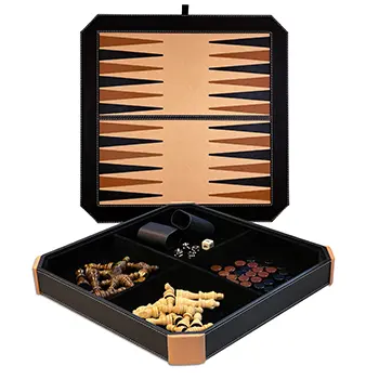 三合一皮革棋盤遊戲套裝