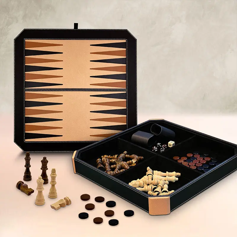 三合一皮革棋盤遊戲套裝