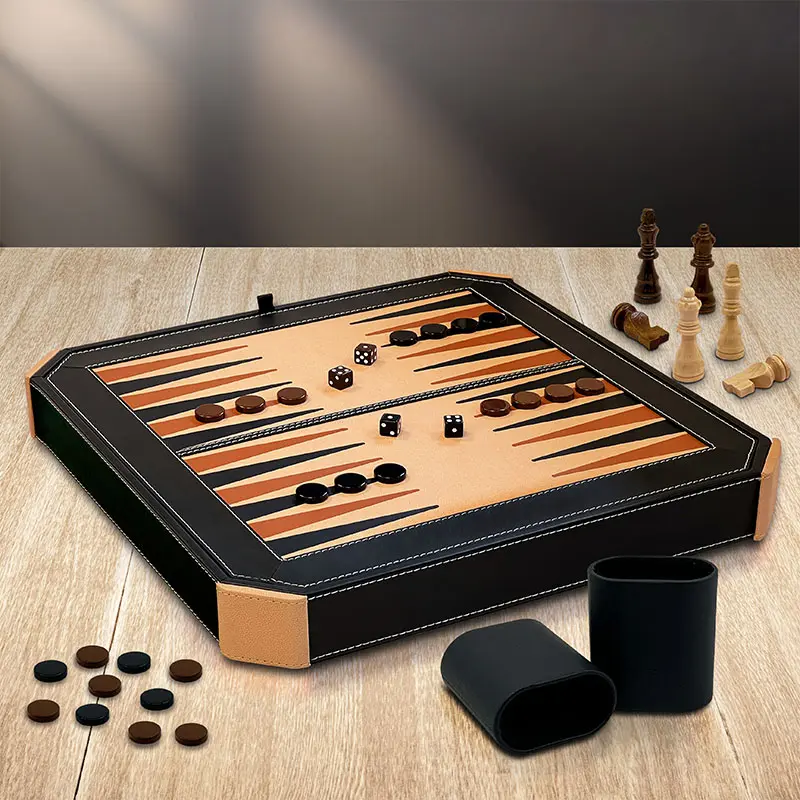 三合一皮革棋盤遊戲套裝